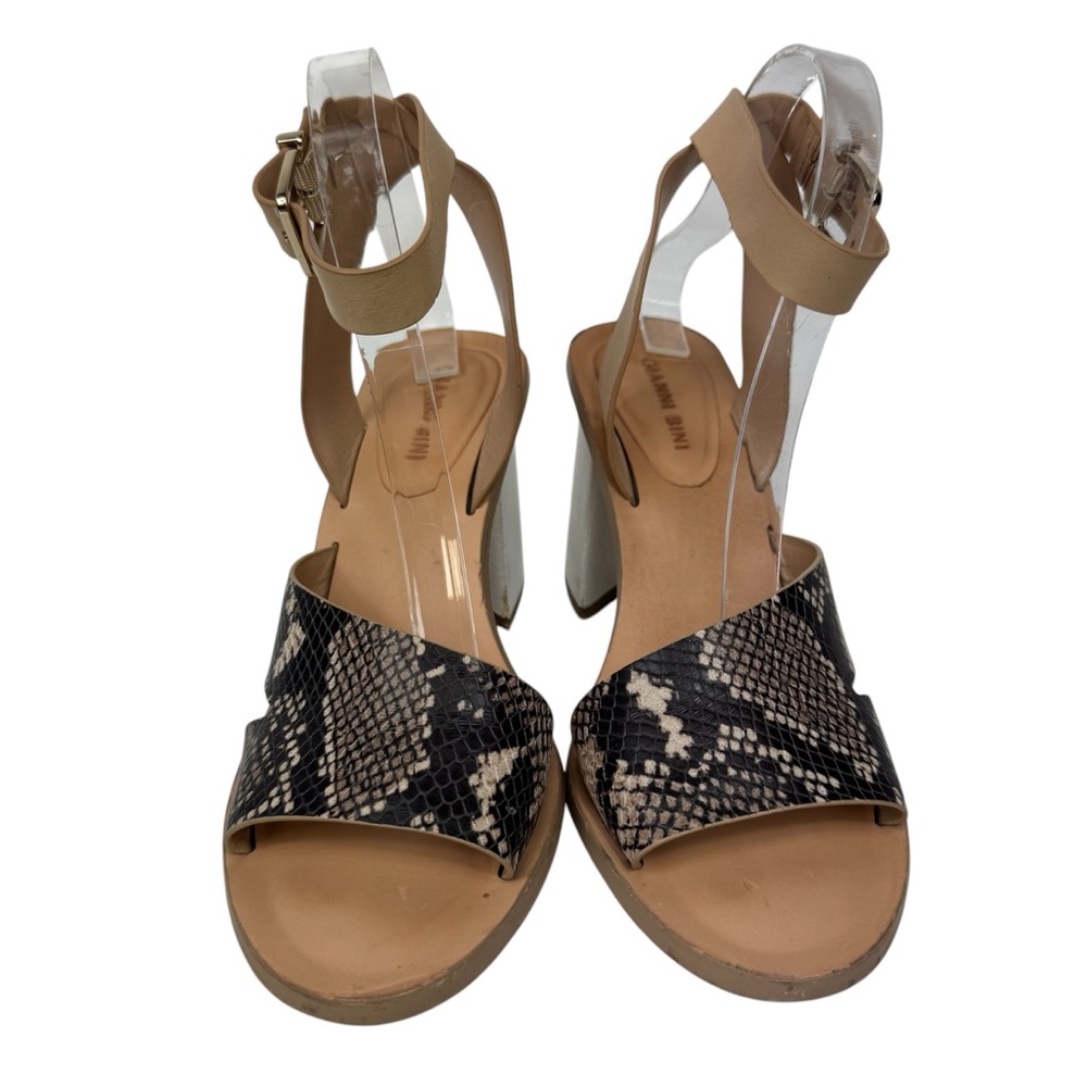 Gianni Bini Marilane Leather snake print block-heel sandals blk wht tan sz 8.5 - Picture 14 of 16